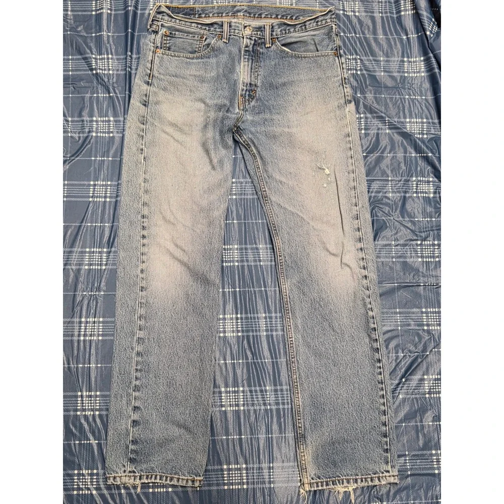 Vtg Levis 505 Regular Fit Straight Leg Light Wash Jeans‎ Mens 34x34 Distressed